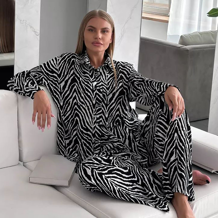 Women's Fashion Loose Striped Printed Homewear - Chic Angle